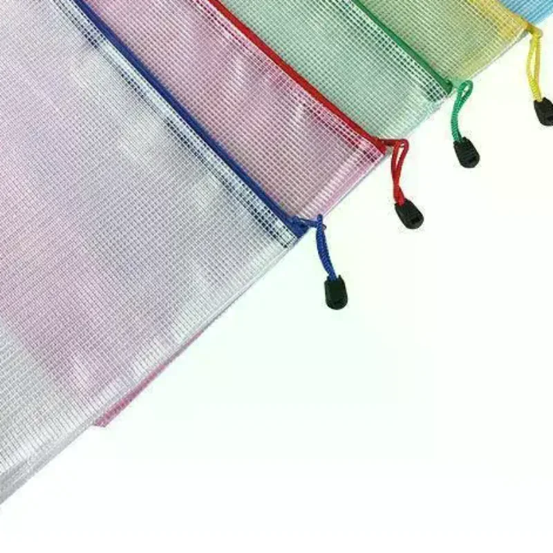 10Pcs Plastic Mesh Zip File Bags Waterproof Tear Resistant Custom Logo For Office School Document Organization
