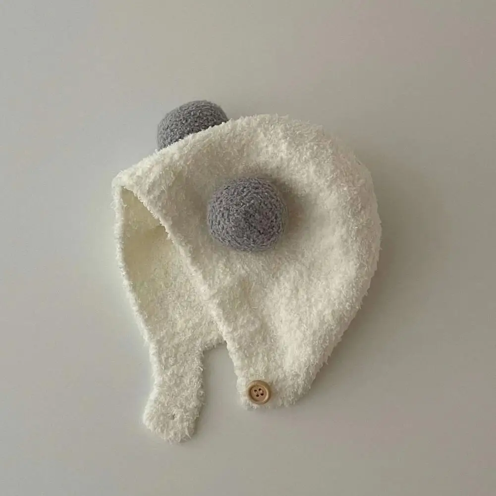 Children Acrylic Hat Children Winter Headwear Children's Bear Ear Winter Hat Solid Color Button Closure Cap Elastic for Kids