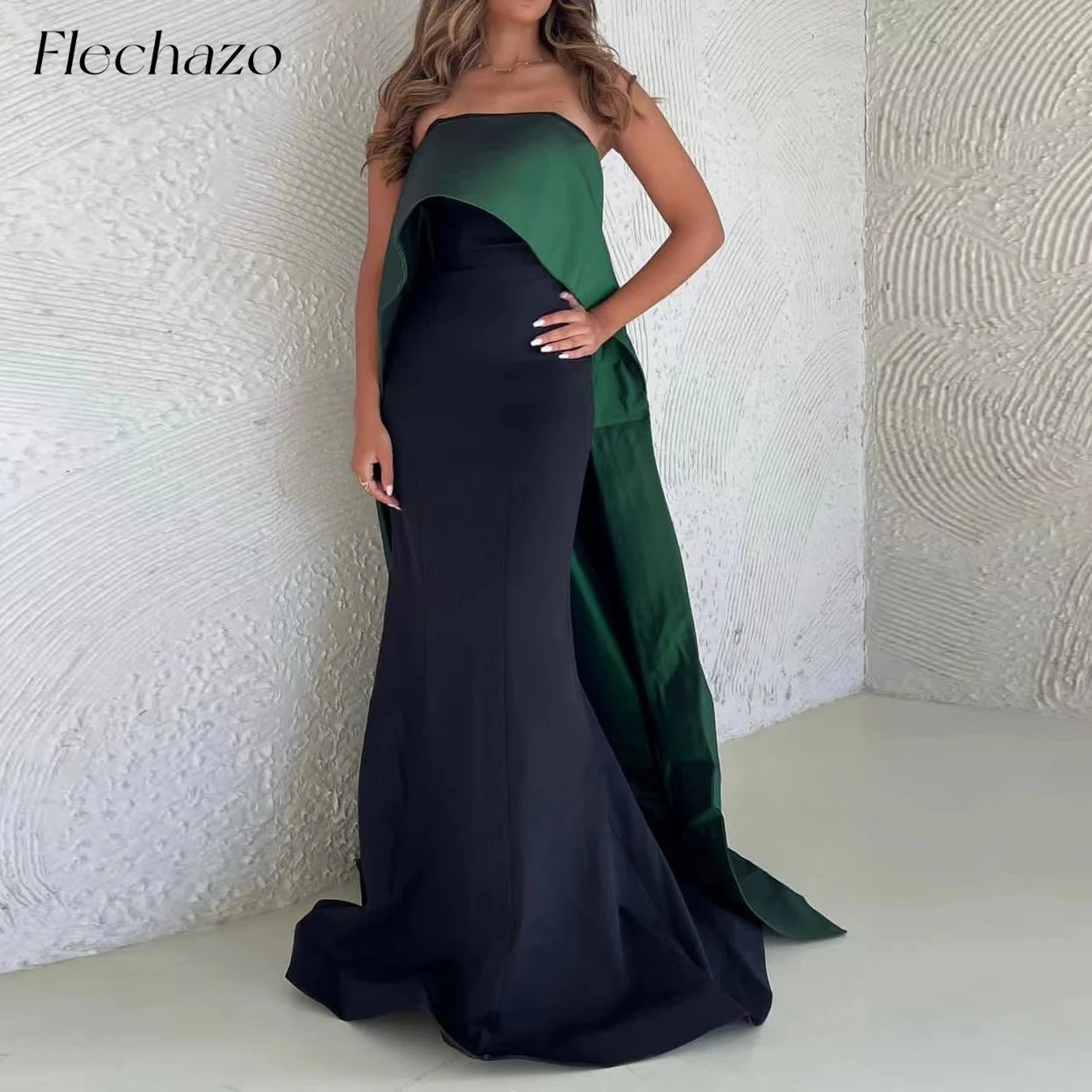 

Flechazo Olive Green Evening Dresses Strapless Sheath Mermaid Sweep Train Formal Party Dress For Women 2024 vestidos de gala