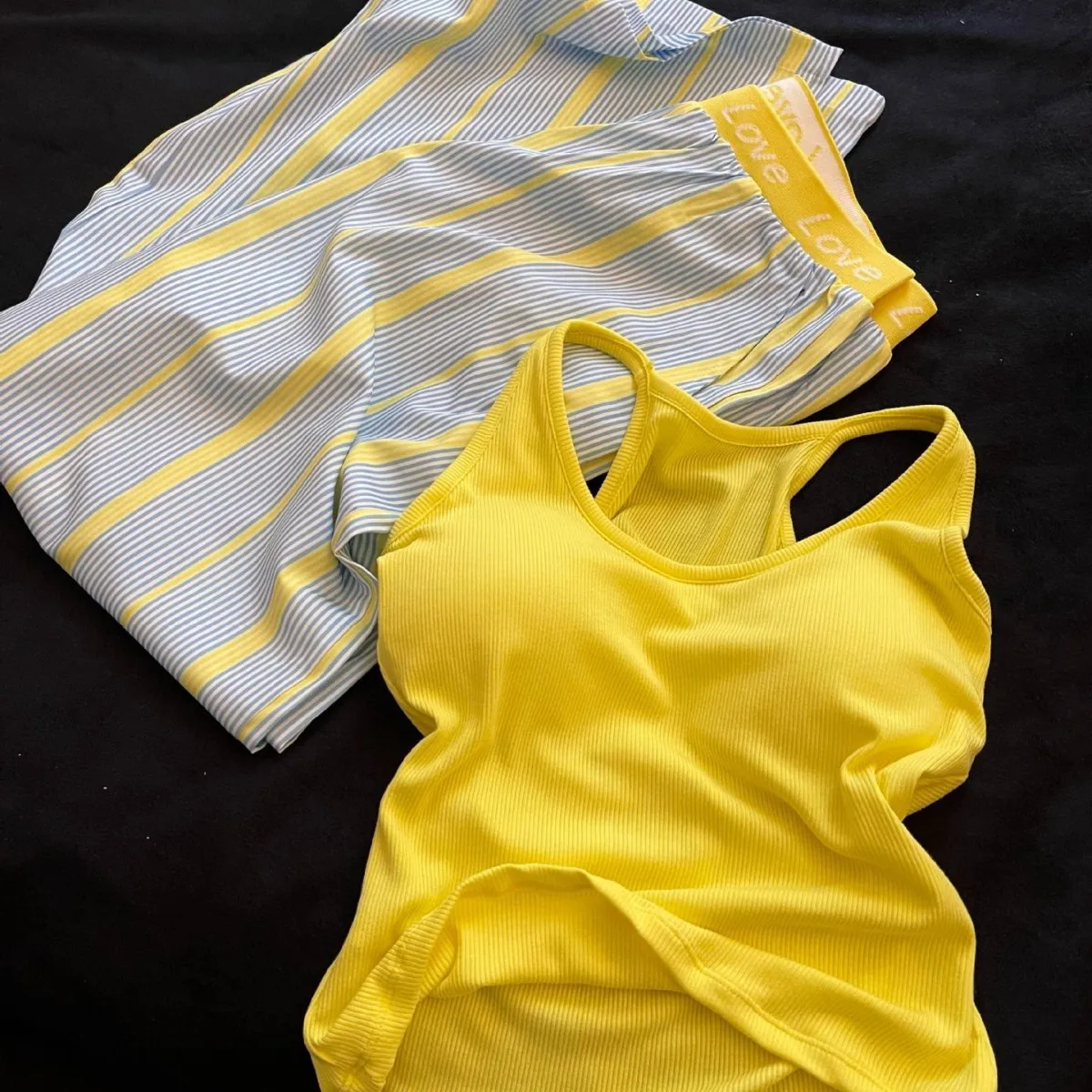 Sweet Girl Summer Outfit with Padded Cami Pajamas for Women, Summer Striped Long Pants, Wearable as Sleepwear or Loungewear Set