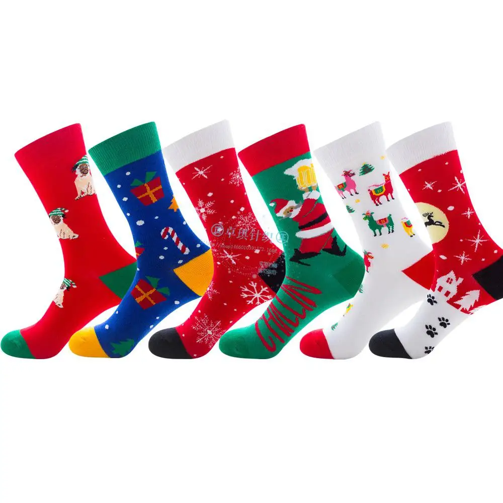 1 Pairs Men Women Socks Lover Christmas Halloween Celebrate Santa Elk Gift Party Biscuits Snow Happy Funny Tide Cotton Socks EU3