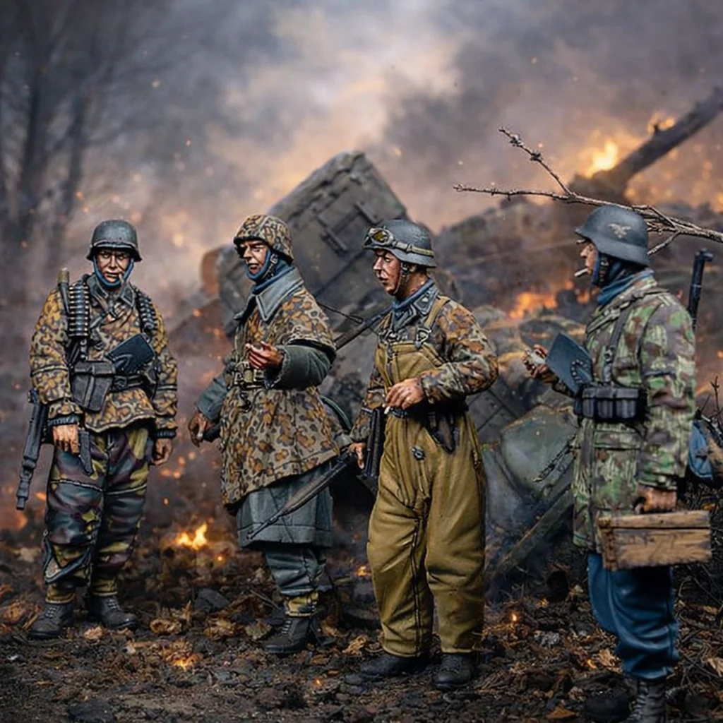 Ensemble de figurines de soldats de la Seconde Guerre mondiale en résine 1/35 - Groupe de combat Hansen, 4 figurines non peintes et non assemblées, thème militaire L117