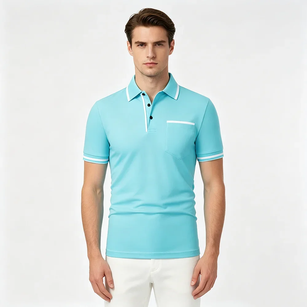 Herren Sommer Neues Modisches Kurzarm-Poloshirt, Lockeres Lässiges Poloshirt mit Tasche, Atmungsaktives Männer-Oberteil – Detail 6