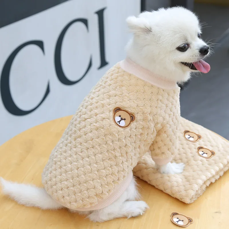 Dog and Cat Clothes Winter Checkered Warm Woolen Clothes French Bulldog Two Legged puppy clothes Pet Supplies