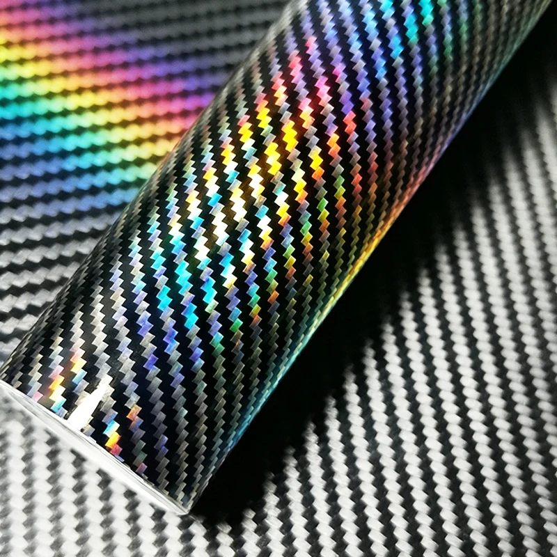 Premium PET Glanz-Laser-Holographische Carbonfaser-Vinylfolie mit Luftkanälen, selbstklebend, DIY Auto- und Motorrad-Aufkleber