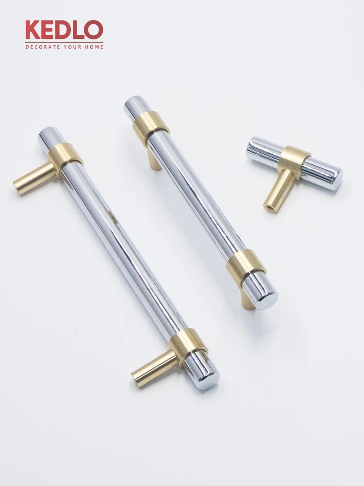 KEDLO Moderner europäischer Stil, silberfarbener, glänzend verchromter Griff, massiver Messing-Langgriff für Küchenschranktüren, dicker Griff – Detail 3