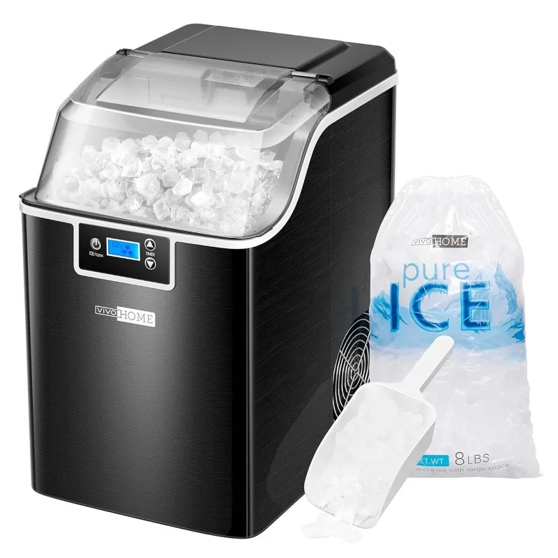 

Portable Pebble Ice Maker Machine with 44lbs/Day, Soft Chewable Pellet Ice Machine with Self-Cleaning, Scoop, 10 Ice Bags