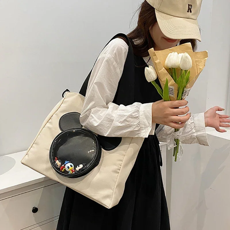 MINISO Disney Serie Mickey Handbag Fashion Canvas Bags Cartoon Printing Large Capacity Leisure Bag Crossbody Schoolgirl Bag