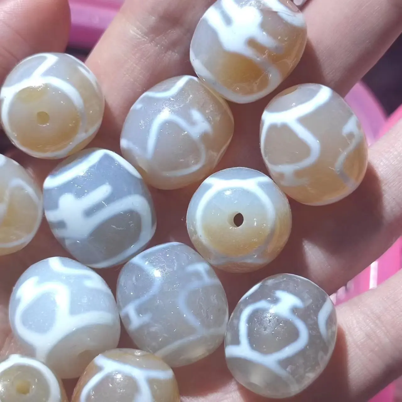 10pcs/lot natural treasure bottle pattern dalo agate dzi wholesale Orange-white Barrel beads 17*19mm Handmade beads Ethnography