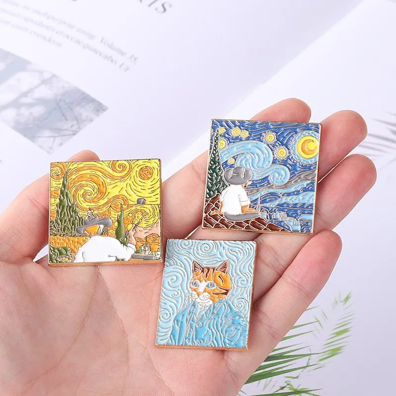 Creative Oil Painting Series Enamel Pins Van Gogh Artwork Sketched Starry Sky Sketch Brooches Fashion Backpack Badge Jewelry