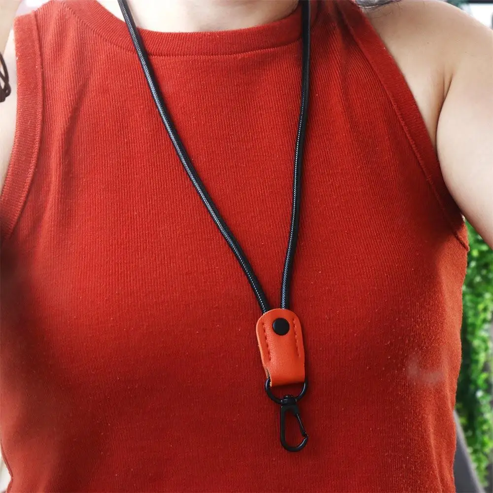 Leather ID Card Holder ID Hanging Rope Anti-lost Key Ring Credential Holder Lanyard Keychain Name Card Lanyard Phone Strap