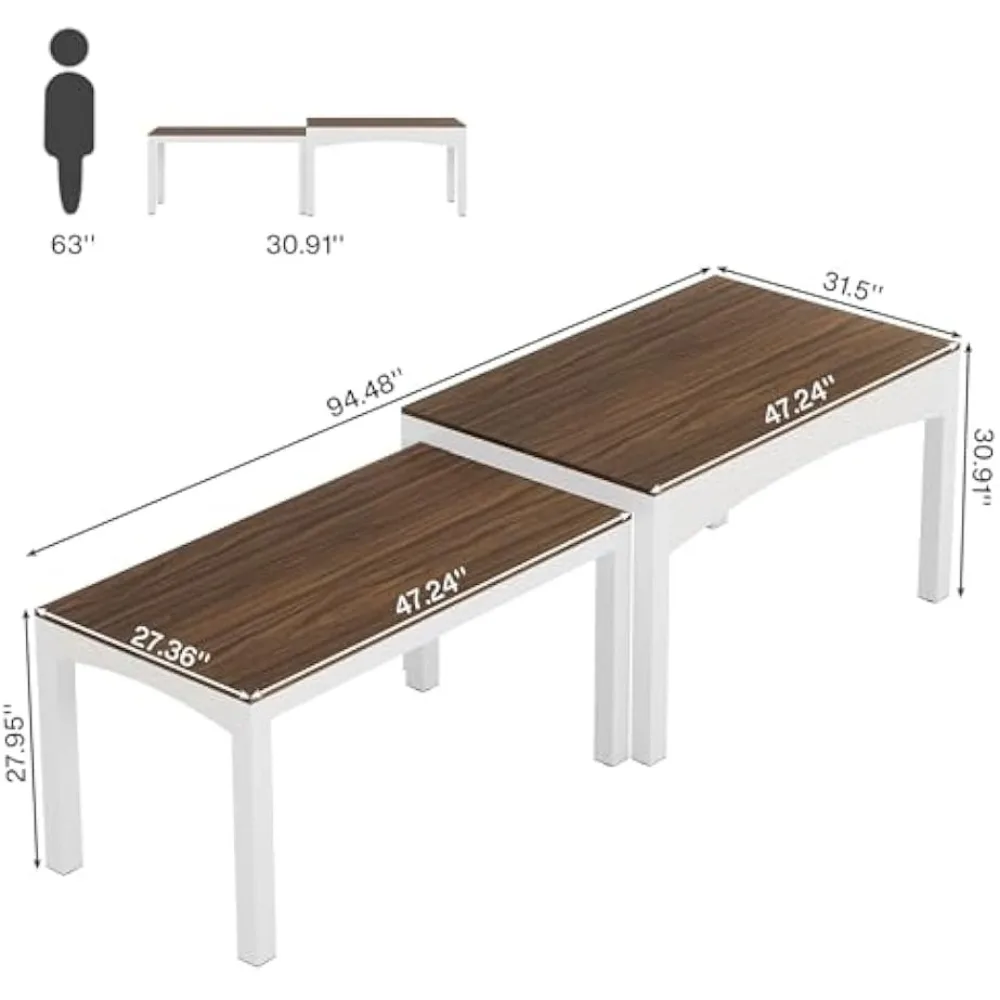 Large Extendable Dining Table, 47”-95” Wood Kitchen Table with Heavy-Duty Metal Frame, Modern Farmhouse Rectangular Dinner Table