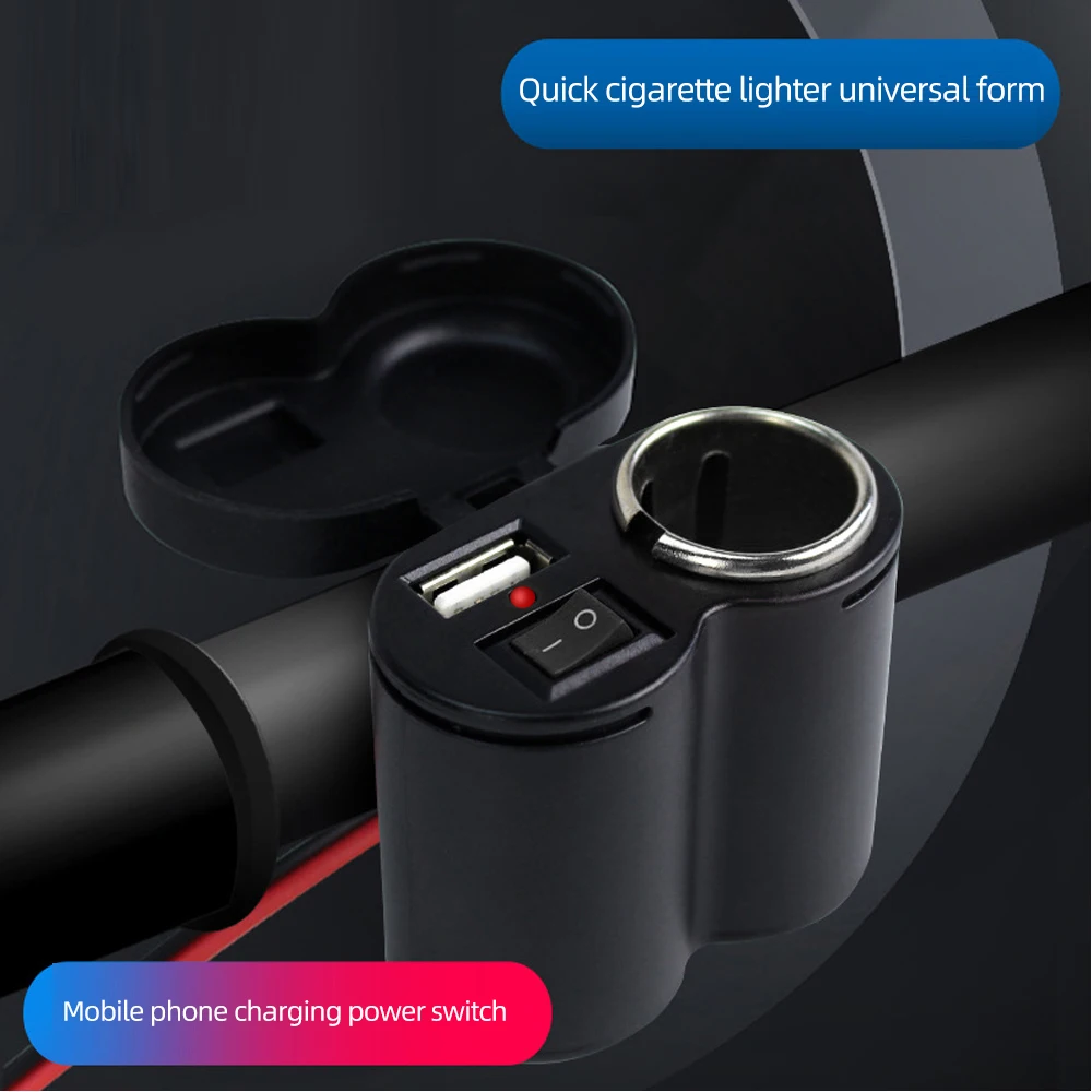 12V Motorcycle Handlebar USB Charger Socket 2A Waterproof with Switch Cigarette Lighter Power Adapter For Phone GPS Navigation