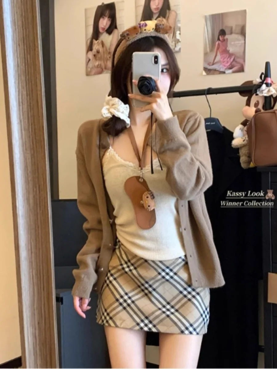 

Свитера Джемперы Кардиганы Женские без пуговиц Полиэстер Кашемир Смесь Леопардовый шов Slim Fit BF Y2K Элегантный женский повседневный стиль