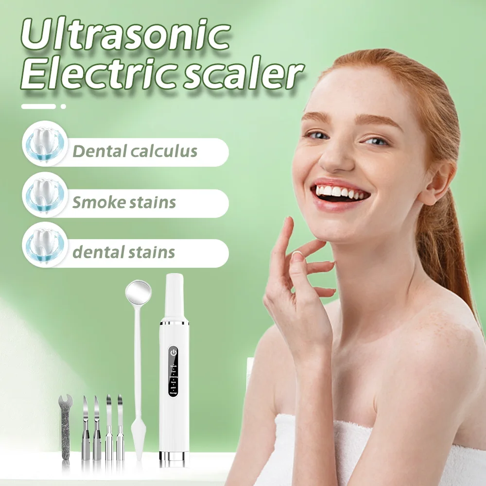 Ultrasonic Tooth Cleaner - Plaque Remover for Remove Teeth Stain tarter Plaque Calculus-with LED 3 Modes 2 Clean Heads