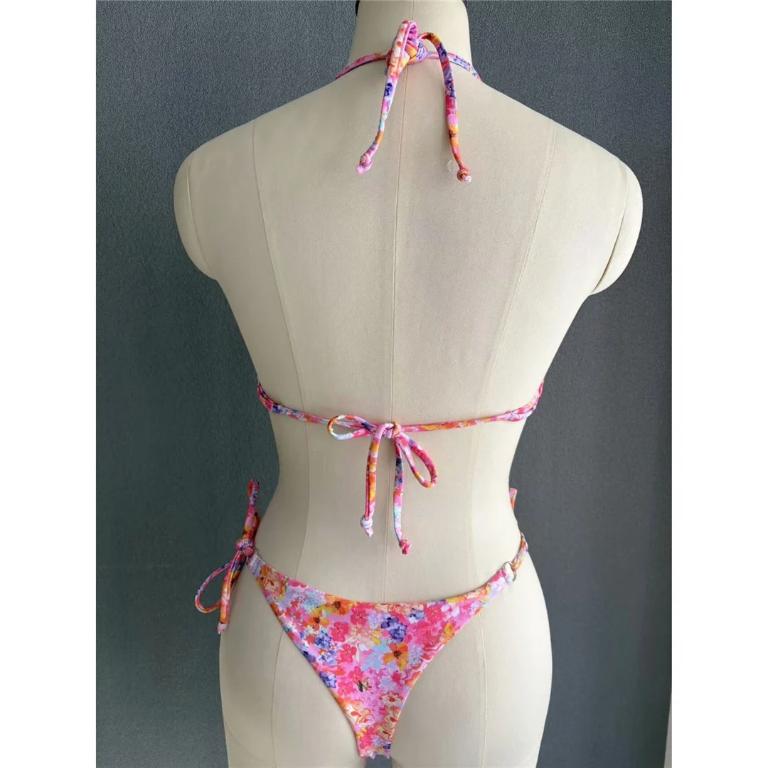 S - XL, mit Blumenmuster bedruckter Bikini mit Trägern, Damen-Badebekleidung, zweiteiliger Bikini-Set, Badeanzug, Badebekleidung, Modell V6177. – Detail 7