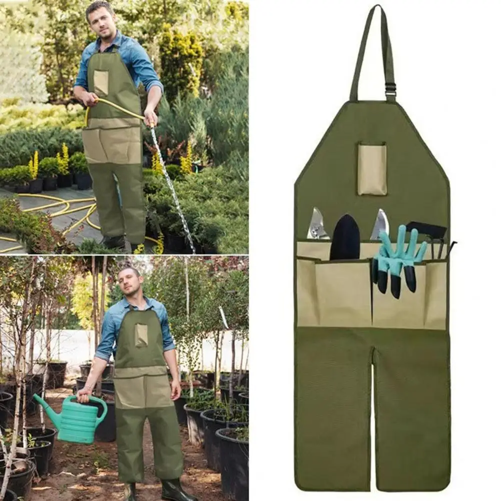 Gardening Apron with Leg Protectors Long Apron with Multiple Pockets Waterproof Oxford Cloth Apron for Outdoor Yard Work Lawn
