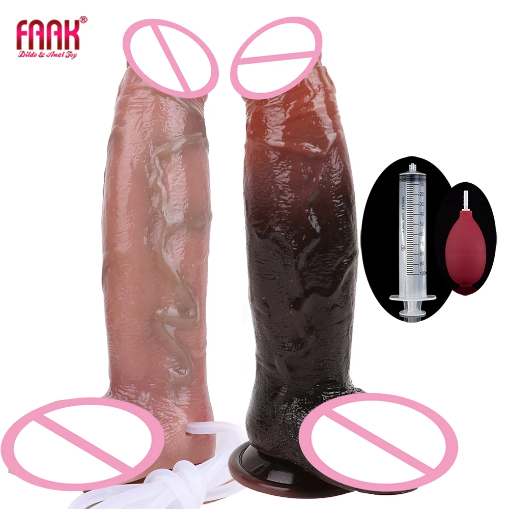 FAAK Lifelike Squirting Thick Penis Silicone Ejaculation Realistic Black Dildo Female Masturbator Anal Sex Toys For Women