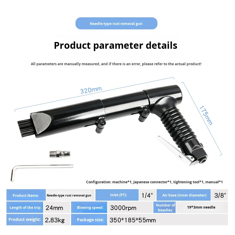 KARLION Pneumatic Gun-Type Rust Removal Tool with Needle-Type Design for Deburring and Welding Slag Removal