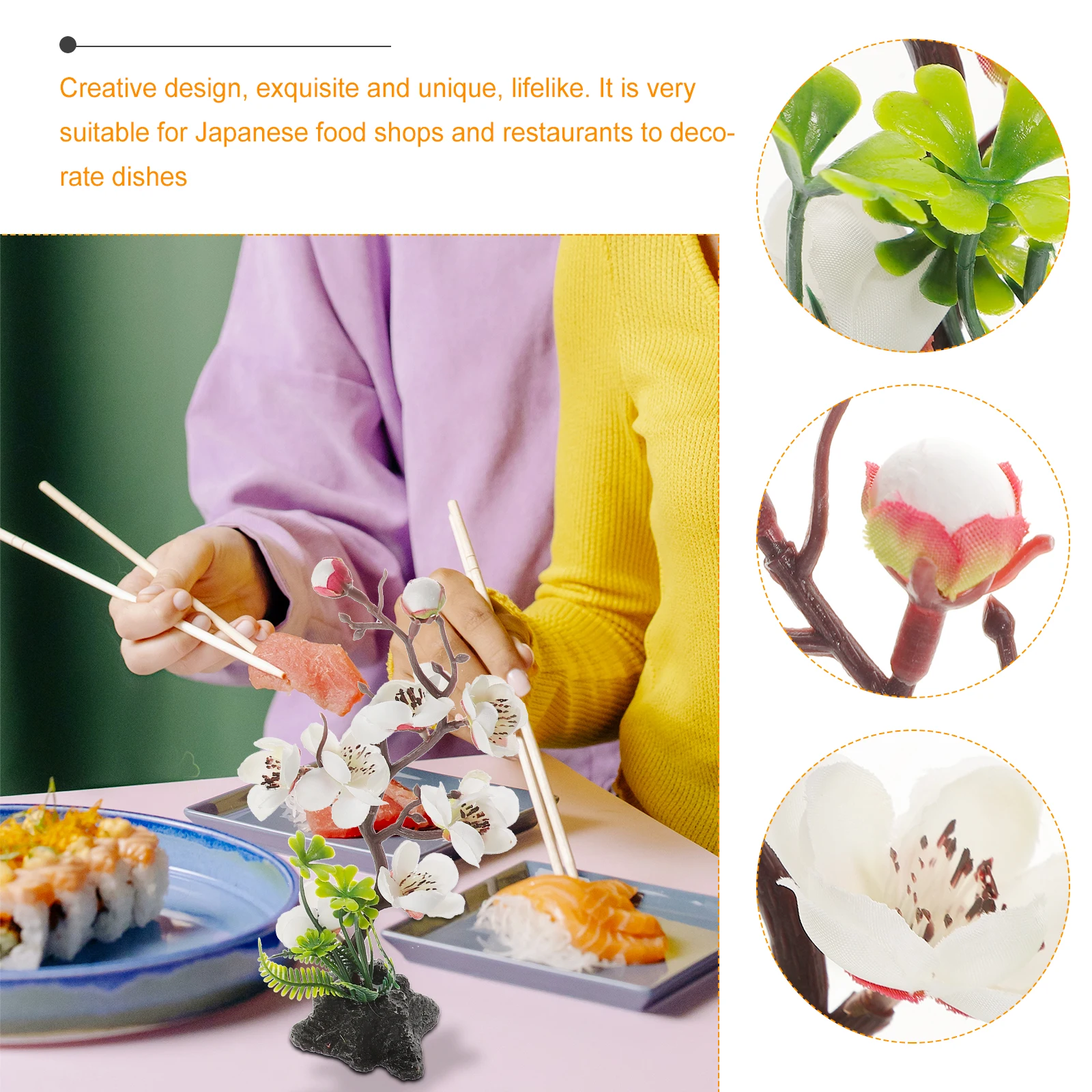 

2pcs Simulation Flower Sushi Dish Adornment Lifelike Green Plant Fake Flowers Cold Dish Decor Sashimi Plate Decoration