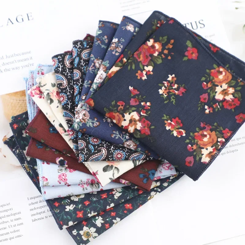 

Cotton Floral Handkerchief 100% Cotton Hanky 23cm Women&Men Casual Party Pocket Square Gift Tuxedo Bow Tie Accessory