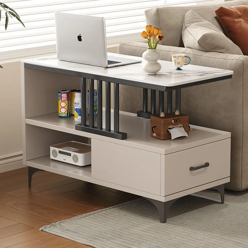 Light luxury corner few living room rock slab side table simple small coffee table against the wall side storage cabinet