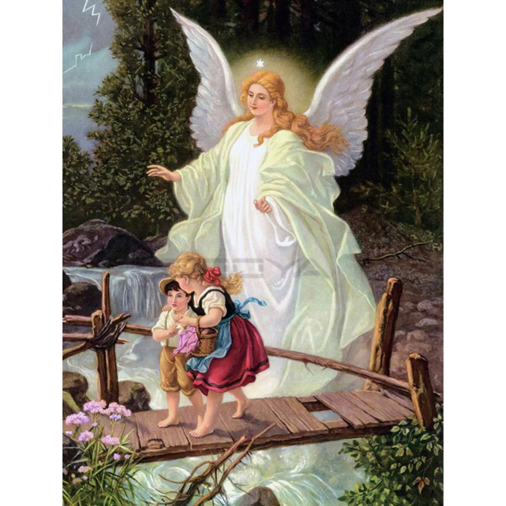 Meian DIY Carton Angel 11/14CT Cotton Thread Printed Canvas Cross Stitch Embroidery Kits Needlework Handicraft Home Decoration