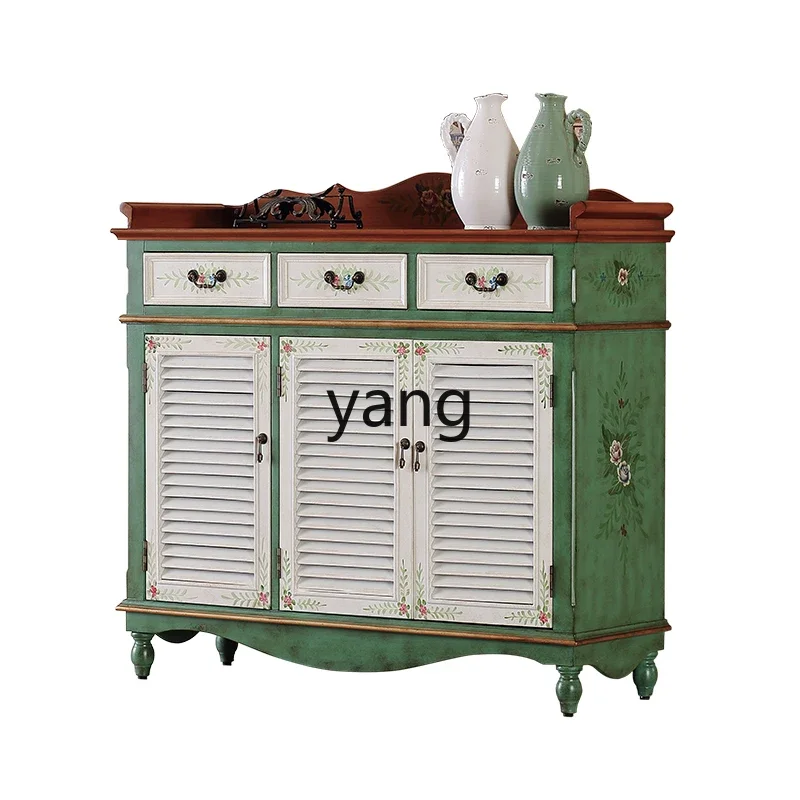 

LHH shutters breathable shoe cabinet pure hand-painted dining side cabinet solid wood retro storage cabinet