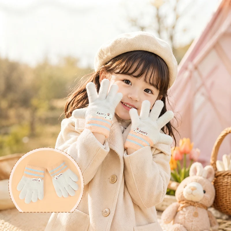 Children's Knitted Infant Five-Finger Gloves for Autumn and Winter, Warm Full-Finger Cold-Proof Gloves for Toddlers and Babies