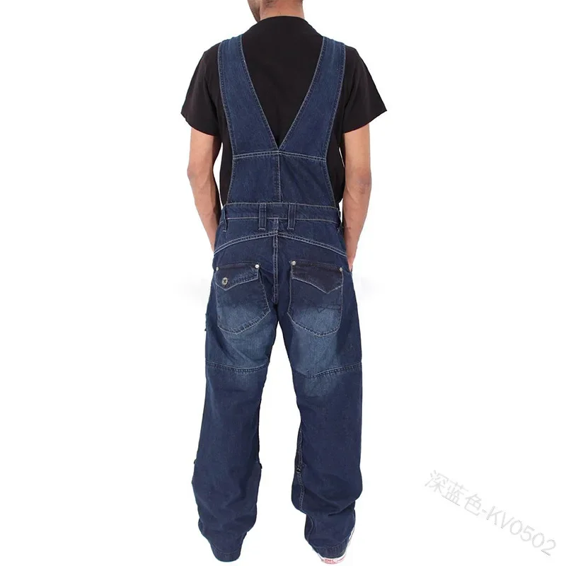 Heren Werkkleding Broek Heren Denim Ovreall Jeans Broek Mode Eenvoudige Multi-Pocket Losse Jeans Mouwloze Hoge Taille