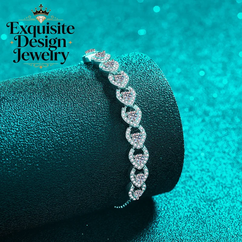 Exquisite Platinum PT950 Fashion 1-Carat Moissanite for Daily Wear Stylish Adjustable Stretch Bracelet Party Charm Jewelry