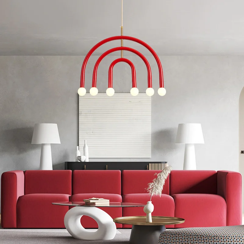 Post-Modern Nordic Style Ceiling Pendant Lights Elegant Simple Colorful Creative Lamps Room Decor Line Design Bedroom Chandelier