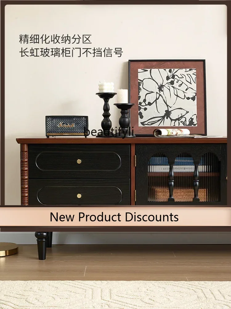 

Asmt56French retro solid wood TV cabinet storage locker antique floor TV cabinet, living room home