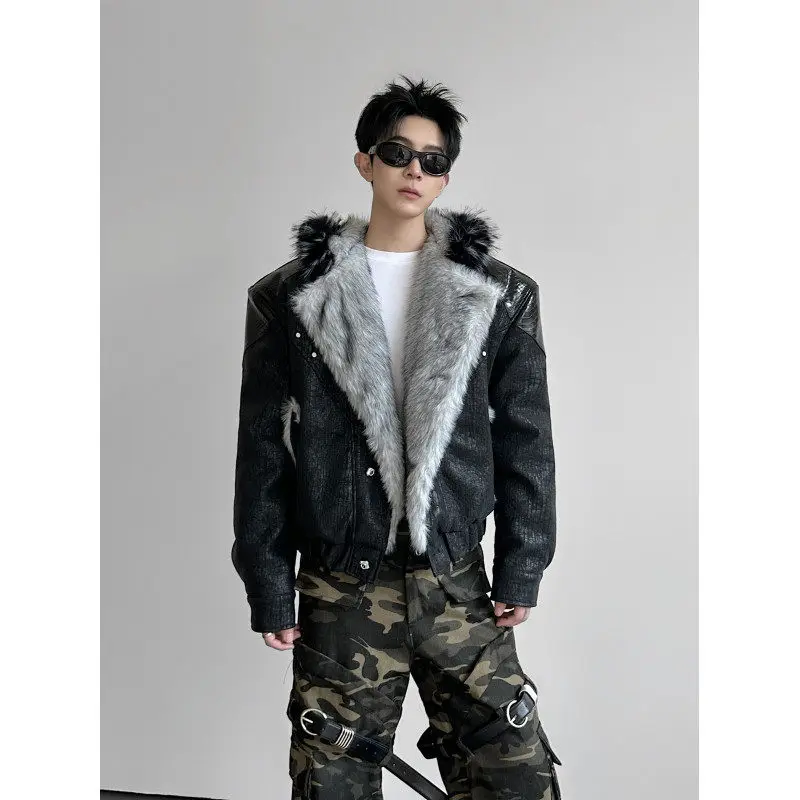 

Winter Thiened Faux Fur Collar Hooded Cotton Jaet Men's Street Sle Faion Brand Mountain Eagle Coat Warmth Outerwear