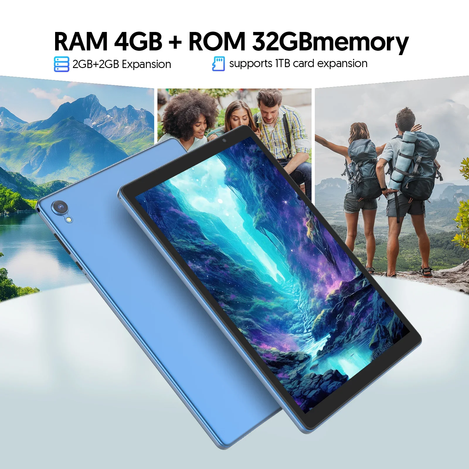 تابلت Android 14، شاشة عالية الدقة مقاس 10 بوصات، معتمدة من GMS، معالج رباعي النواة، ذاكرة وصول عشوائي 4 (2+2) جيجابايت، تخزين داخلي 32 جيجابايت، يدعم WiFi #4