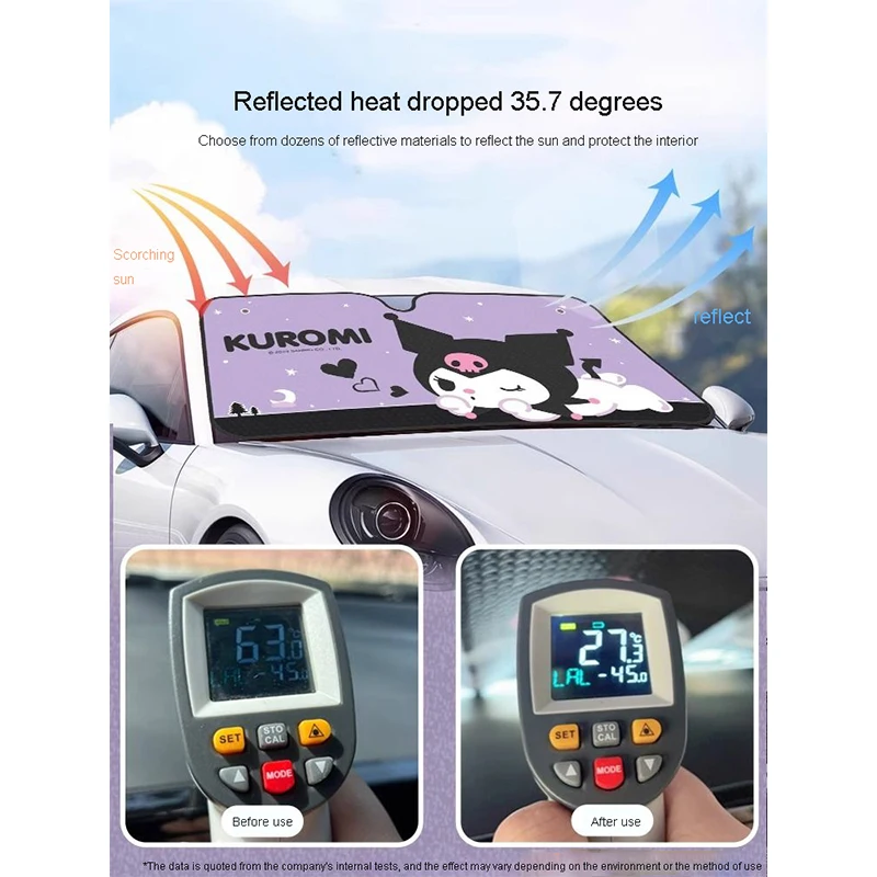 New Kuromi My Melody Car Sun Protection Heat Insulation Sunshade Front Windshield Cartoon Kt Cat Cute Light Barrier Car Decorate