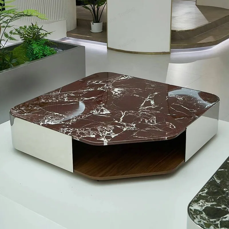 

Natural luxury stone Ziluo red coffee table marble special-shaped tea table, high-end living room large flat floor