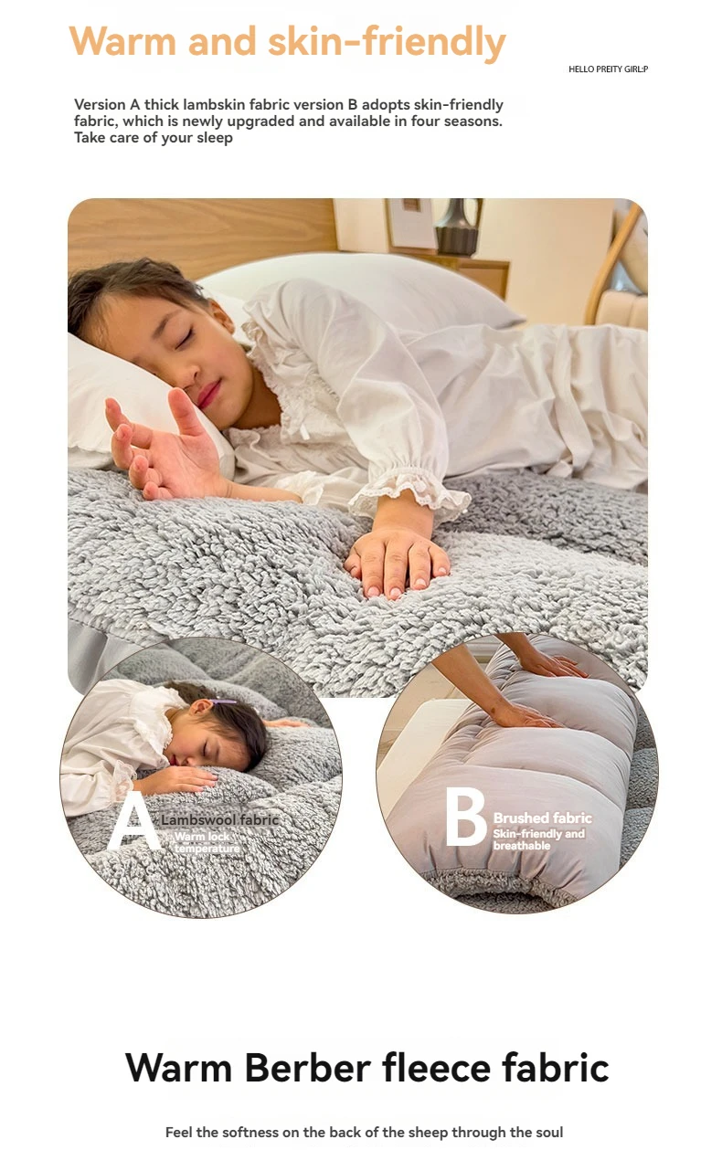 Winter Padded Lambswool Mattress Plus Velvet Dormitory Home Soft Pad Single and Double Warm Pad Quilt.