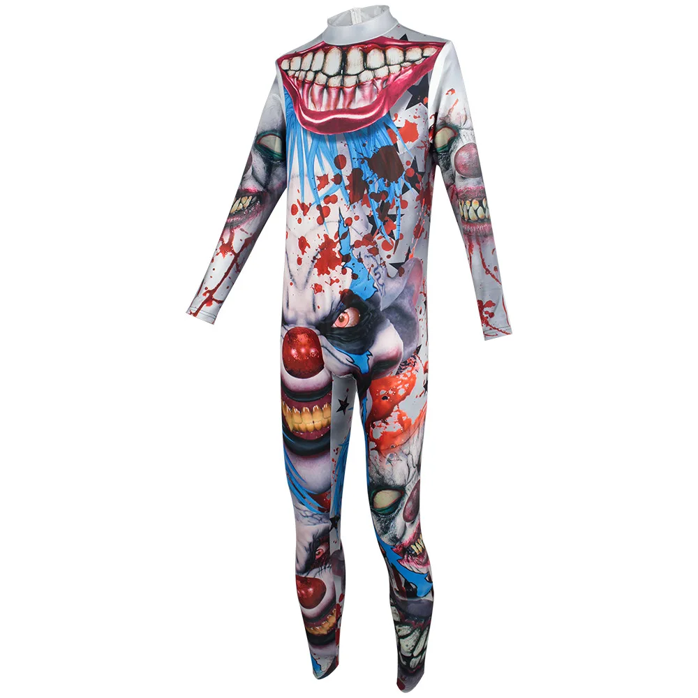 Killer Clown Halloween Kostüme für Frauen weiblichen Joker Cosplay beängstigend sexy Langarm Fitness Skelett Bodysuit einteiligen Anzug