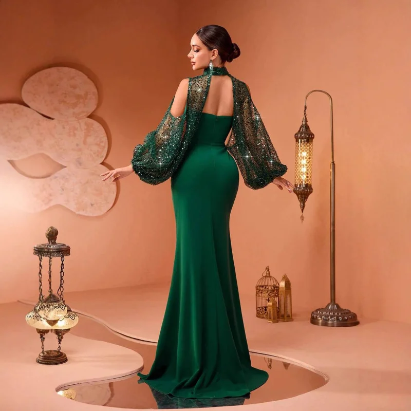 New green evening dress hostess at European and American banquets