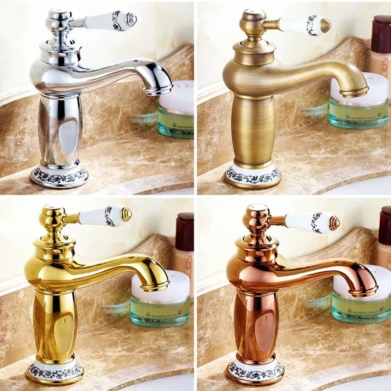 Vintage Bathroom Faucet Brass Teapot Type Wash Basin Faucet Antique Copper Sink Basin Faucet Hot and Cold Mixer Tap