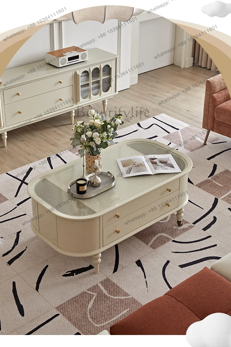 

American solid wood coffee table cream style living room home tea table small apartment