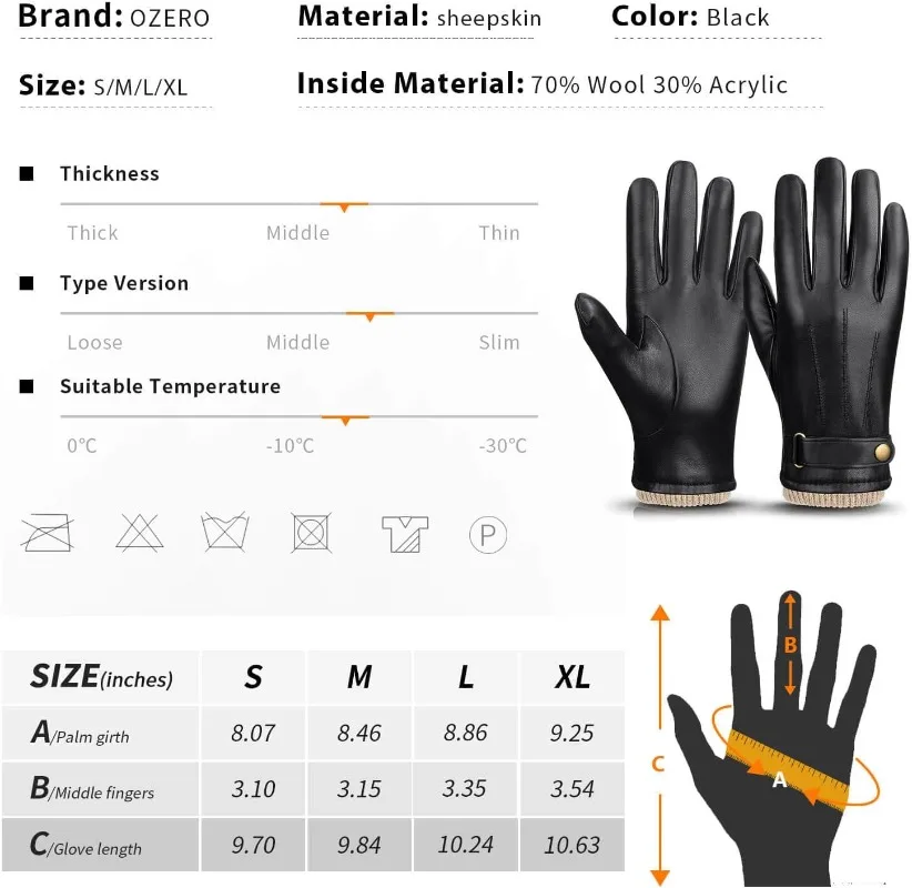 Mens Winter Gloves Nappa Leather Warm Wool Touchscreen Dress Glove - Thermal Gifts for Dad or Husband