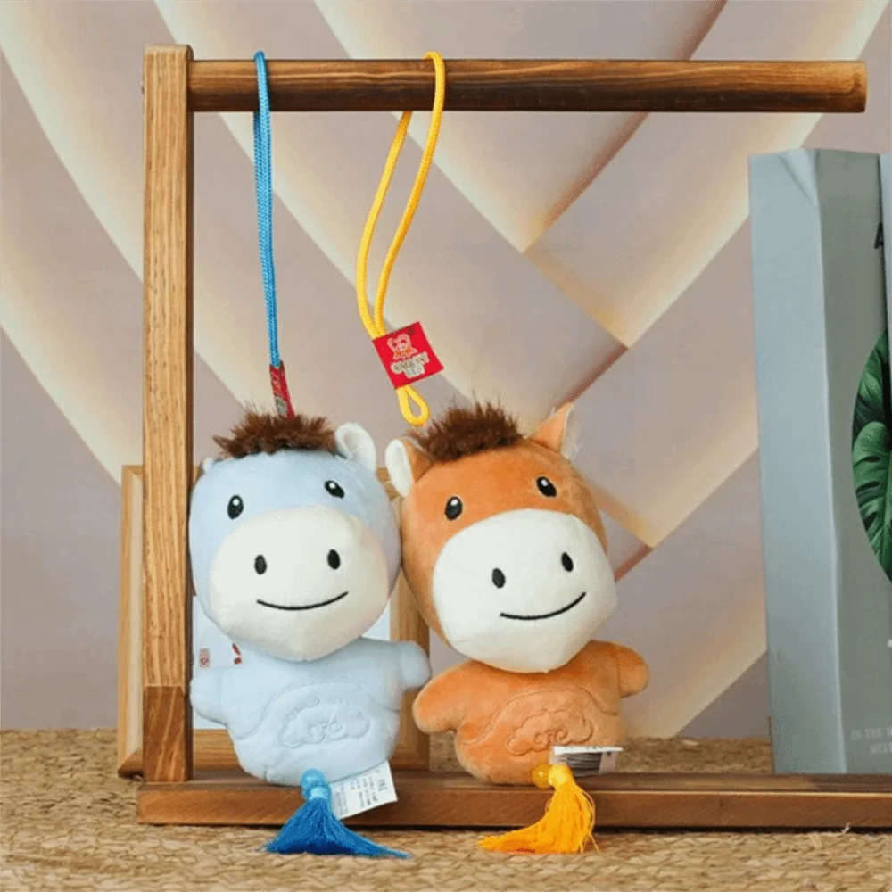 Grappige schattige knuffeldier paard pluche pop zachte Kawaii Chinees Nieuwjaar cadeau pluizig 12 cm pluche paard pop hanger verjaardagscadeau