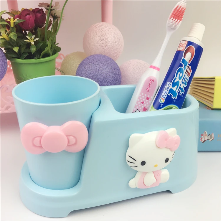 Sanrio Hello Kitty Toothbrush Holder Case Kids Mouthwash Cup Toothpaste Tube Organizer Bathroom Home Decor Toothbrush Set