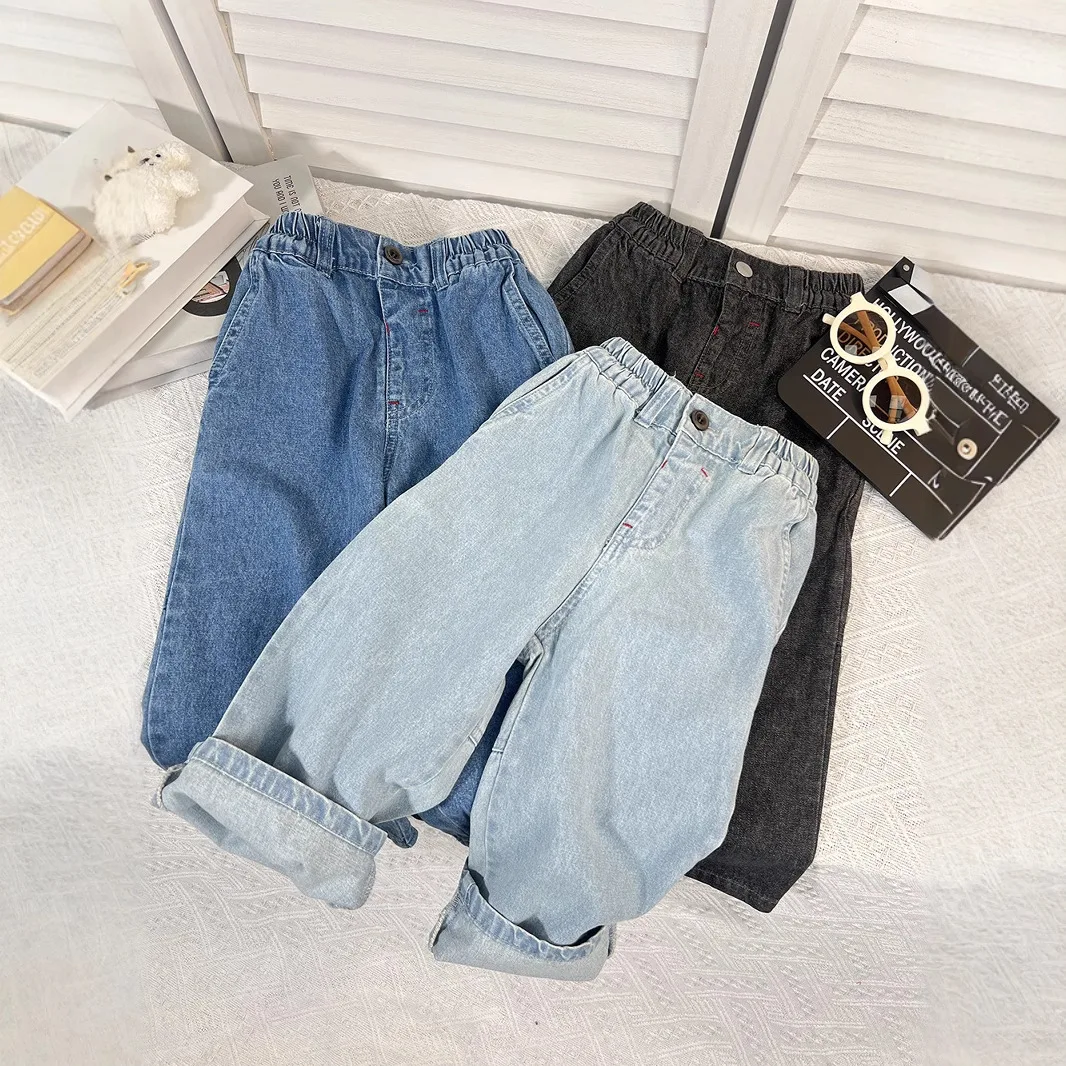 New Solid Color Multi-color Denim Boys and Girls Jeans Fashionable Versatile Denim Loose Trousers 2025 New Loose