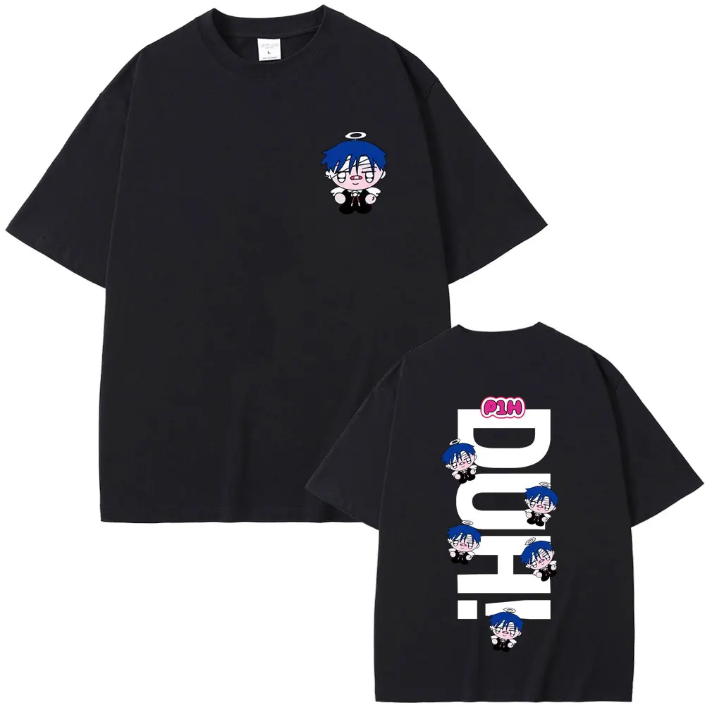 

Korean Kpop P1Harmony 2025 DUH Cartoon Style Print T Shirts Cat Funny Meme T-shirt Men Women Fashion Casual Oversized T-shirts
