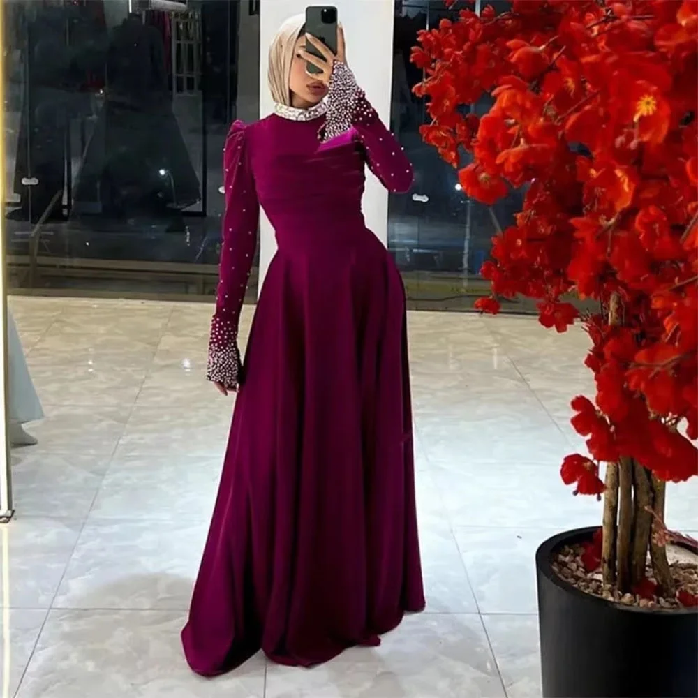 

Customized Evening Dress Gorgeous Satin Beading Prom Dresses Ruched Formal Occasion Shining High Split Party Gown Robe Soiree