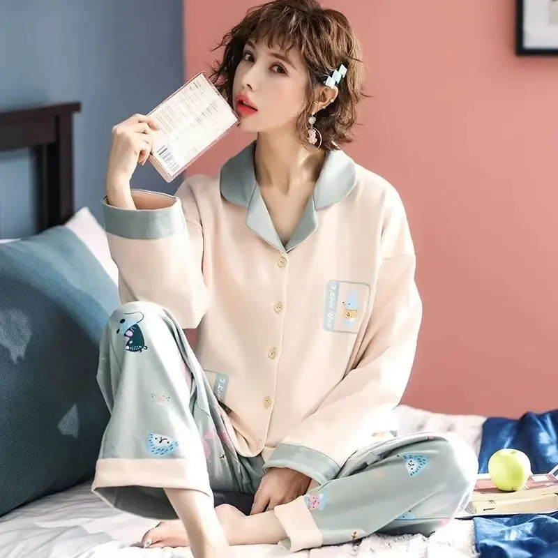 

Pajamas for Women 2025 New Winter and Autumn Cotton Sleepwear 2pcs Kawaii Clothes Long Sleeve Pants Home Wear Plue Size 3xl