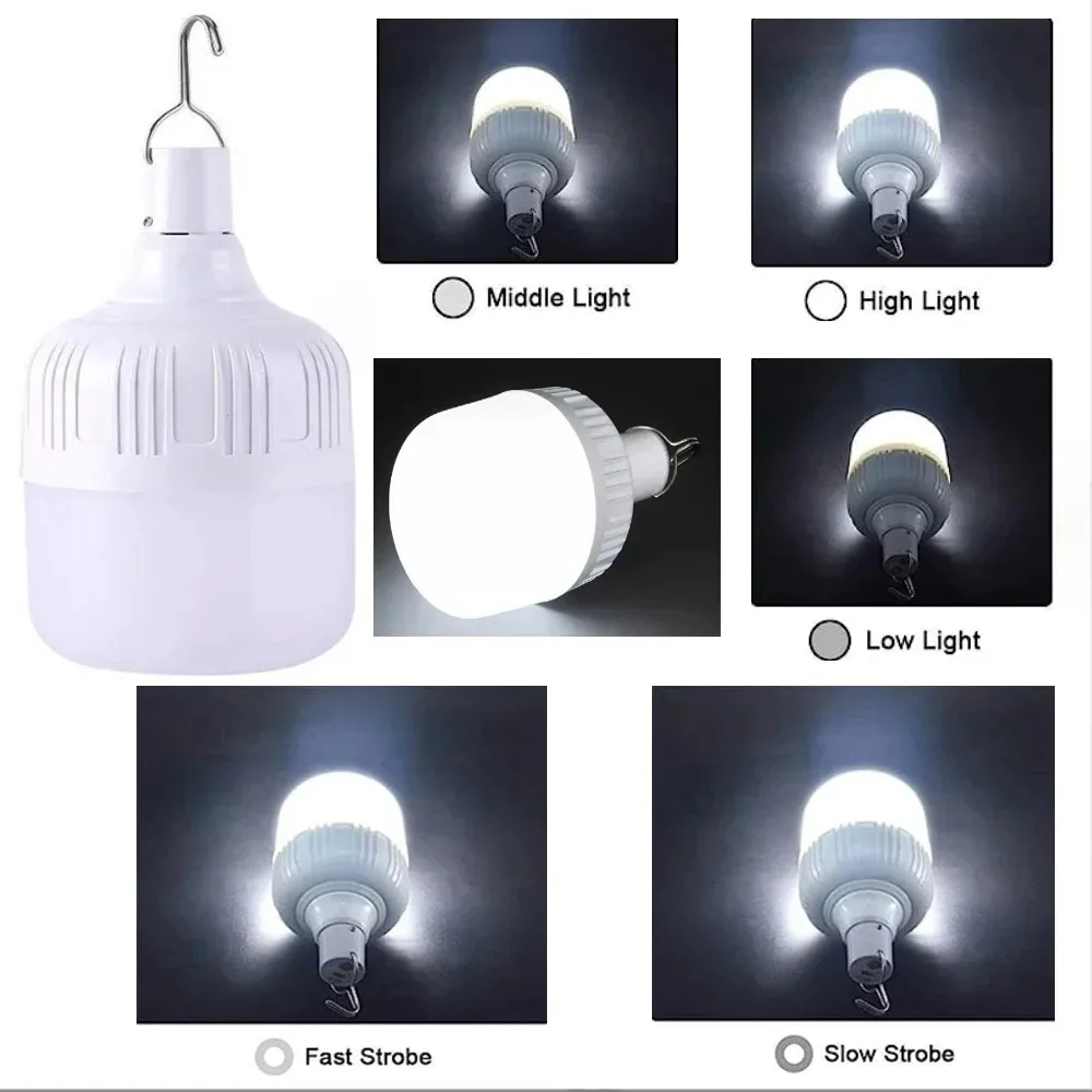 1-8pcs Portable Outdoor Camping Lights LED High Power Emergency Bulb USB Rechargeable lamp Hook Tents Lantern Night Lights Bulb